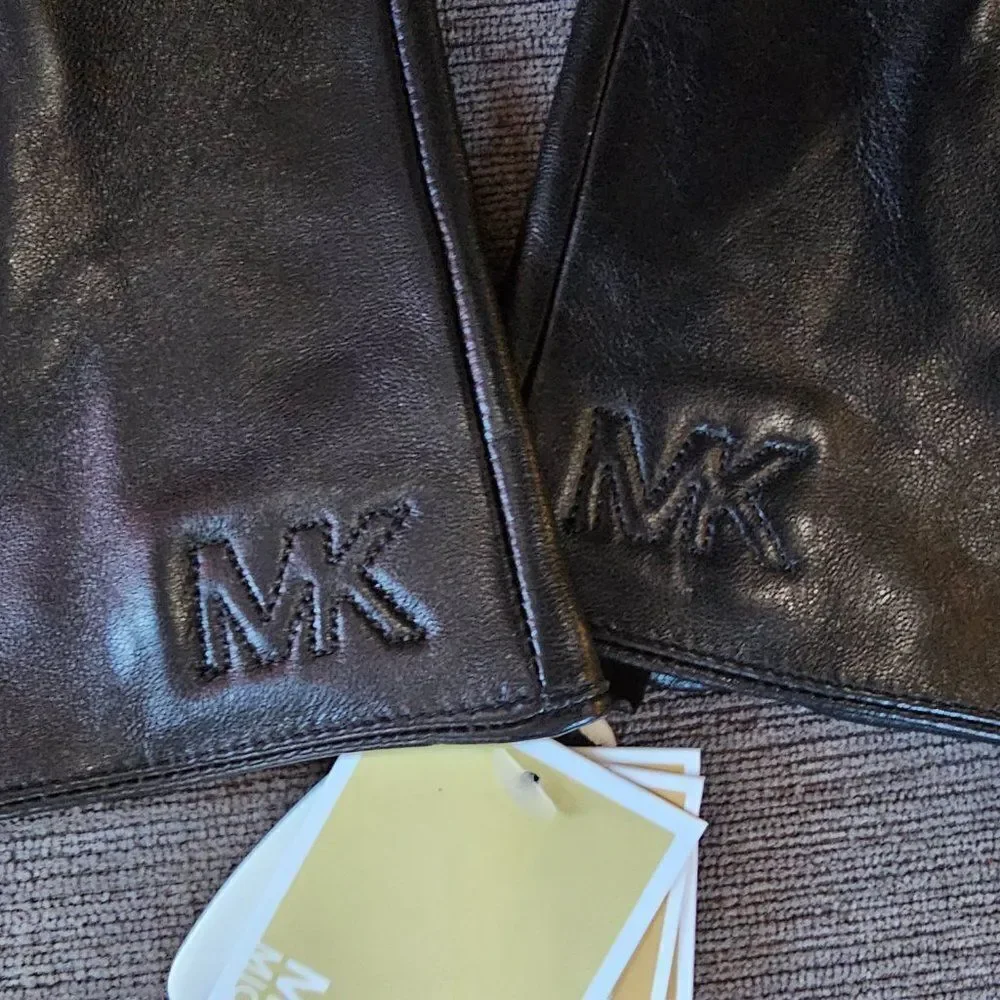 Michael Kors Women's Black Quilted Logo Leather Gloves Size XLar…